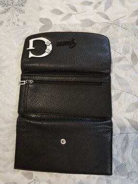 G by Guess Black Trifold Wallet with Silver Hardware